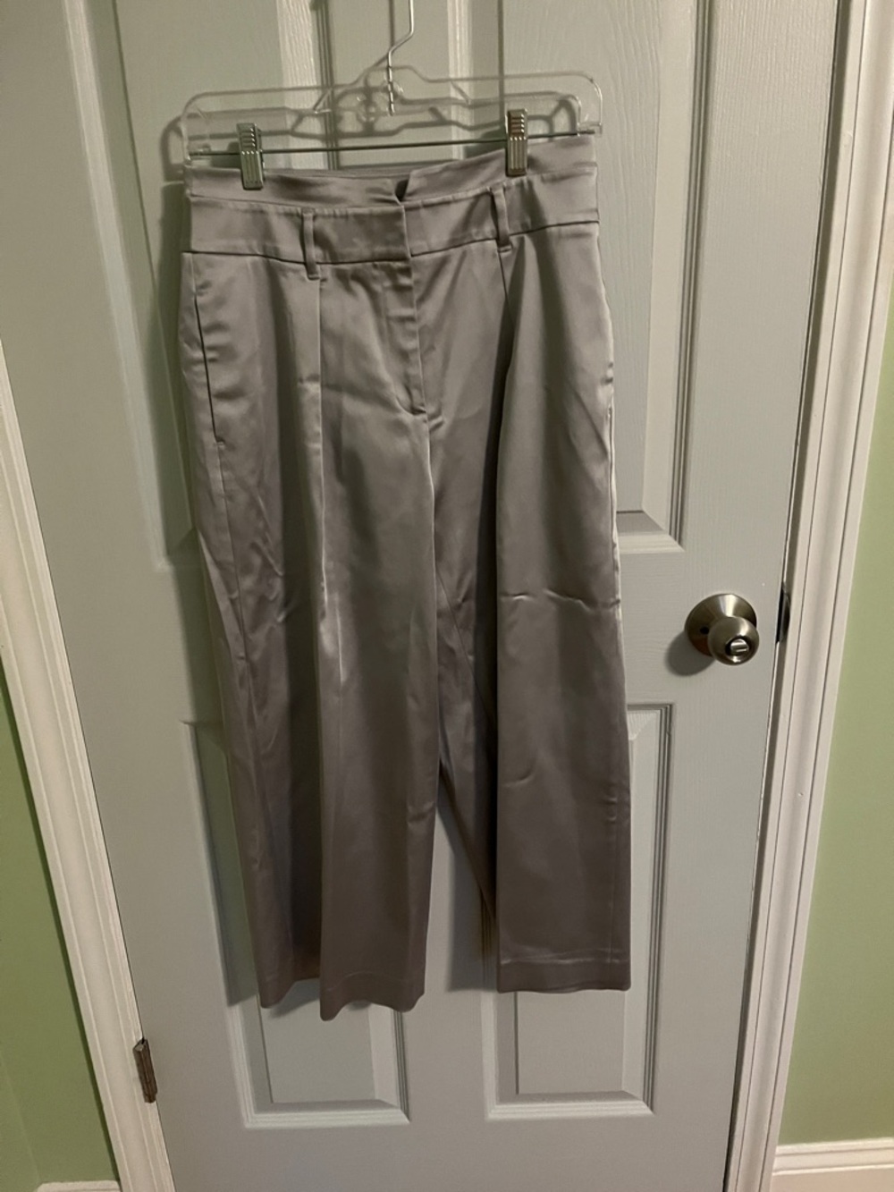 White House Black Market Silver-Gray Satin Wide-Leg Pants